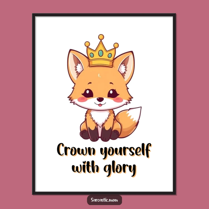 Funny Fox Cub Crown Fail Free Printable Wall Art - Humorous Downloadable Decor Gift