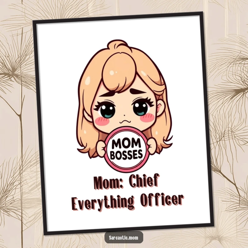 Funny Free Printable Wall Art: Sarcastic mom proudly sporting a 'Mom Boss' badge, a humorous and empowering statement.