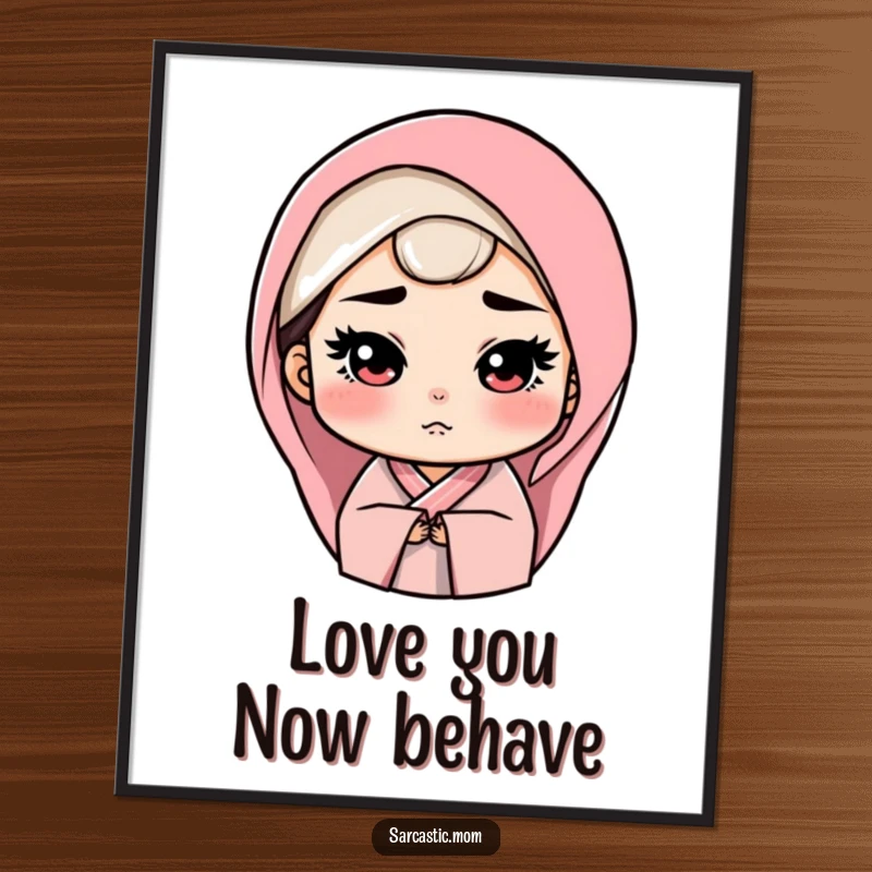 Funny free printable wall art of a mother figure with a stern but loving gaze, symbolizing protection and deep affection.