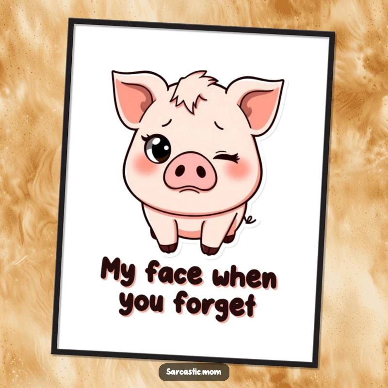 Funny Free Printable Wall Art: Pig mom character with a rolling eye and slight frown, hilariously expressive downloadable art.