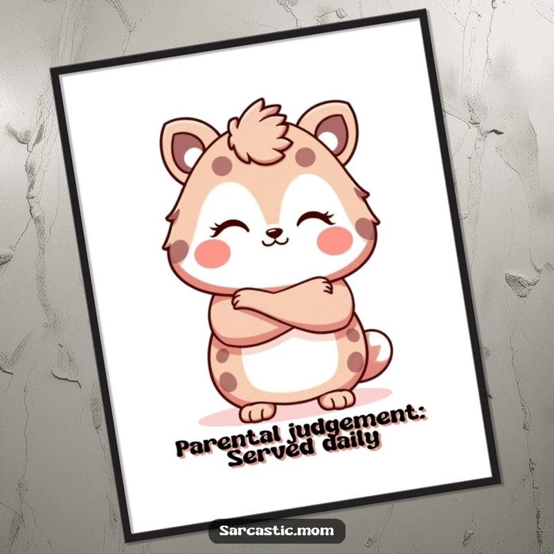 Funny Free Printable Wall Art: A Kawaii mother animal with arms crossed and a knowing smirk, owning the room.