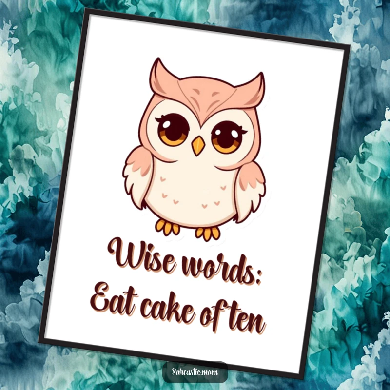 Funny Free Printable Wall Art: Owl mom character with wide eyes and pursed beak, humorous and wise downloadable art.