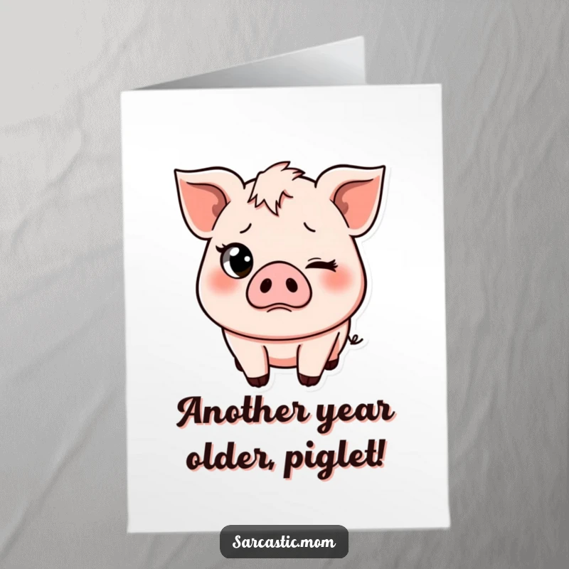 Funny Free Printable Birthday Card: Pig mom with a rolling eye and slight frown, hilariously capturing mom life.