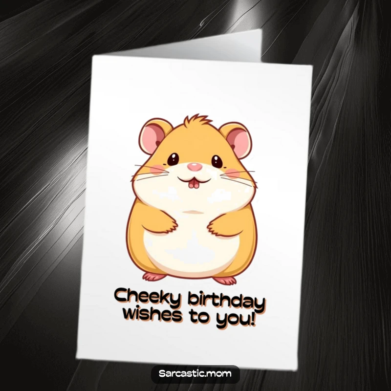 Cute Free Printable Birthday Card: A hamster mom wags her tiny chin adorably, expressing birthday joy. A sweet and funny downloadable card.