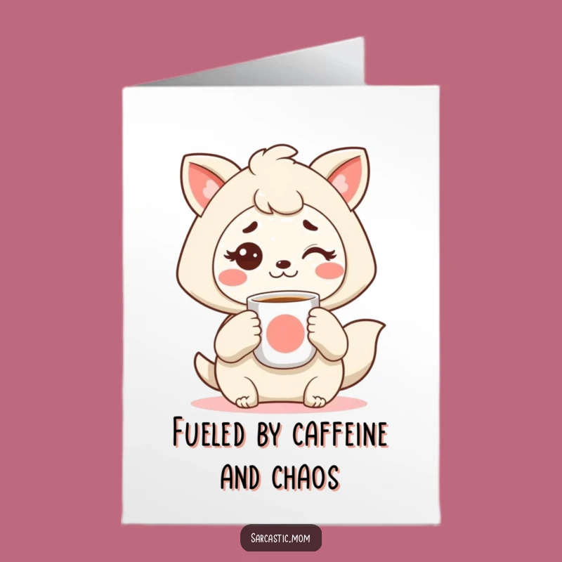 Free Printable Birthday Card: Kawaii Mom Raised Eyebrow, Funny Coffee Lover Gift