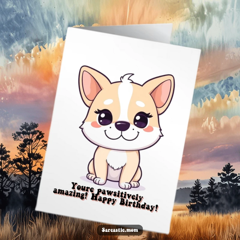 Free Printable Birthday Card: A dog mom character with a knowing, mischievous smirk, perfect for a funny greeting.