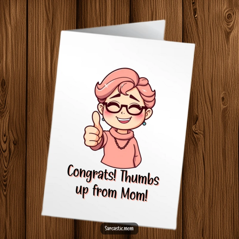Funny Free Printable Congratulations Card: Sarcastic mom giving a thumbs down with a grin, humorously acknowledging achievements.