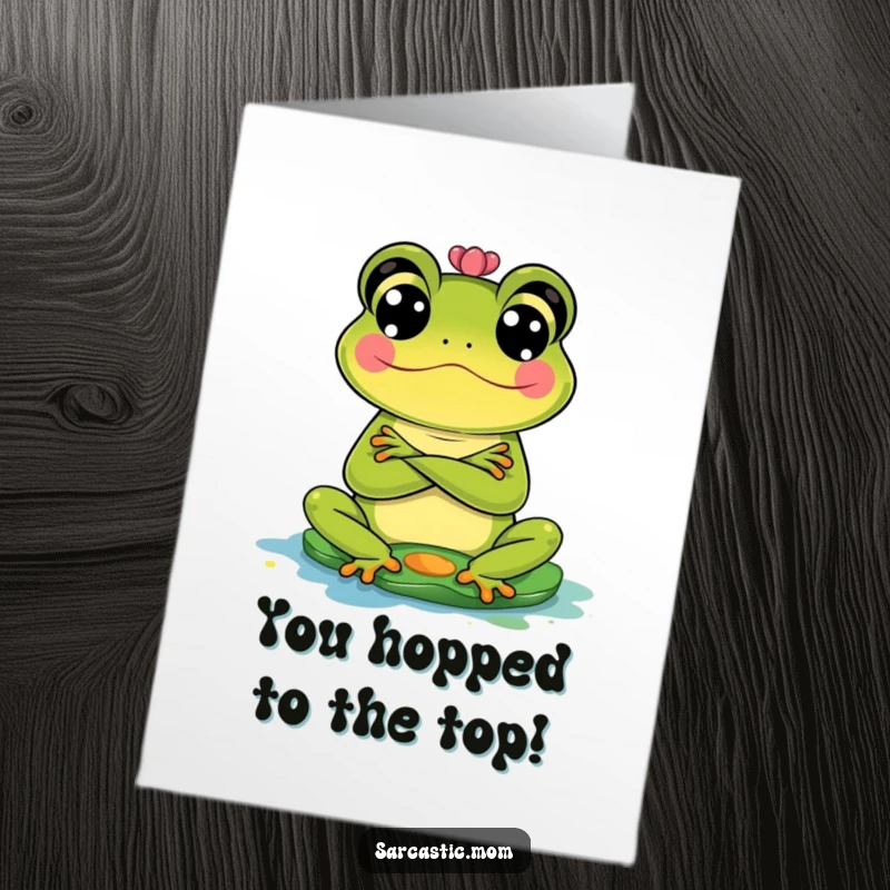 Funny Free Printable Frog Mom Congratulations Card: Mom frog with crossed arms, judging success from her lily pad.