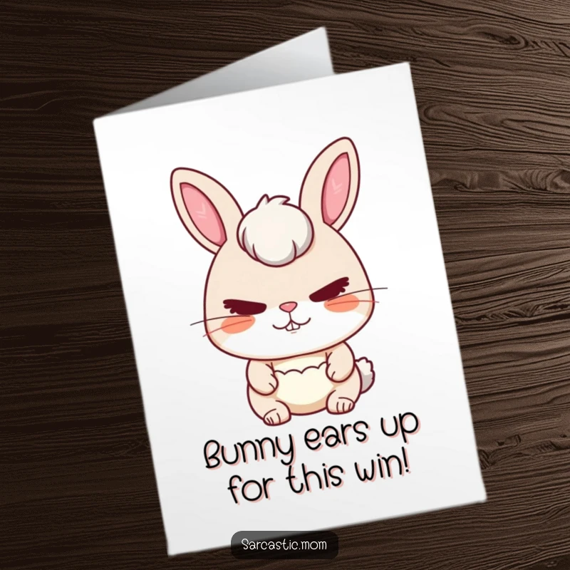 Free Printable Congratulations Card: Rabbit mom with a stern but loving look, offering humorous congratulations.