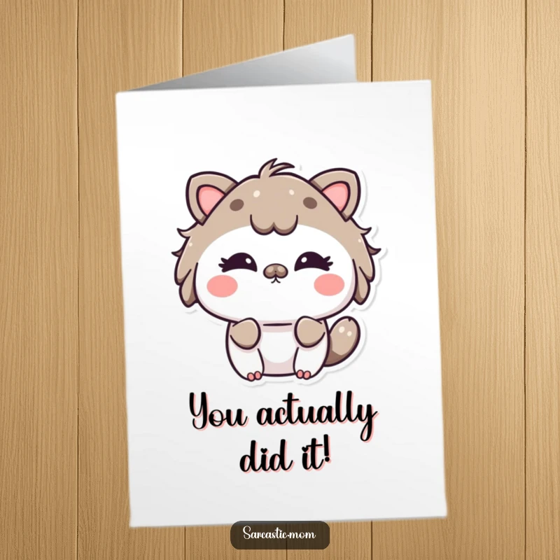 Funny Free Printable Congrats Card: Kawaii mother animal playfully rolls her eyes, conveying a sense of happy exasperation.