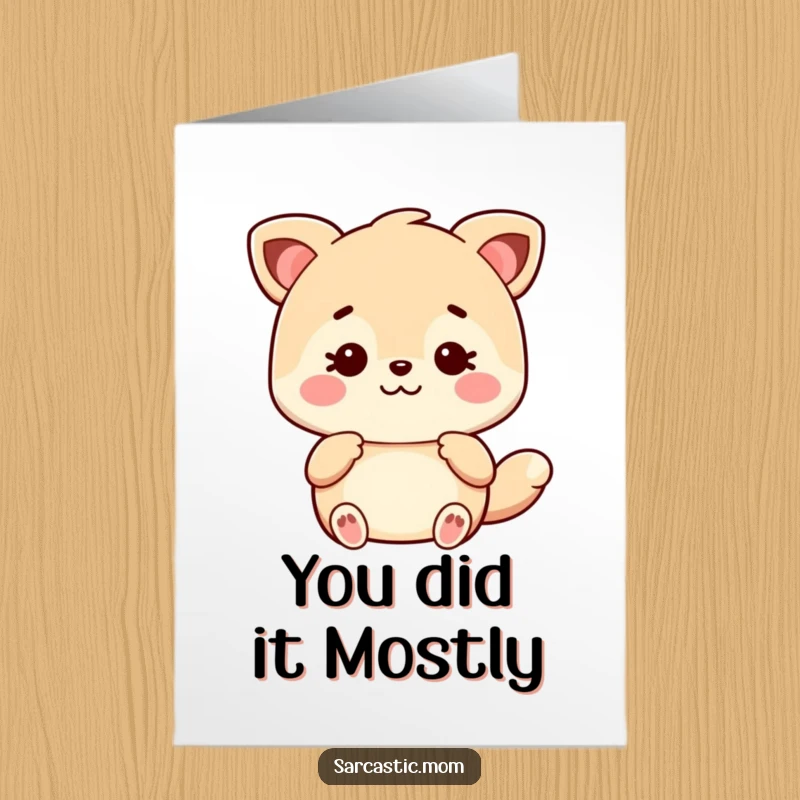 Free Printable Congratulations Card: Sarcastic Kawaii Mom animal offers a begrudging nod of approval.