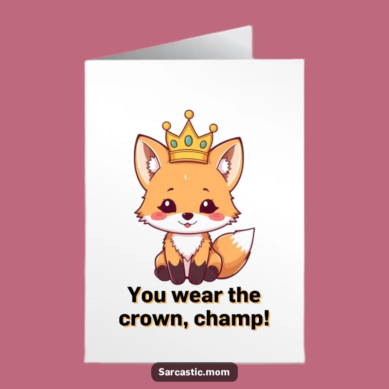 Free Printable Congrats Card: Fox Cub Crown Tipping - Humorous Downloadable Success Gift