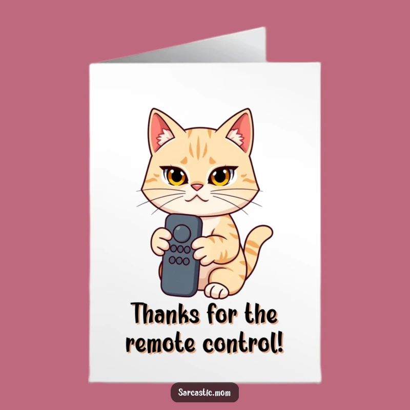 Free Printable Thank You Card: Determined Cat Mom Remote, Funny Appreciation!