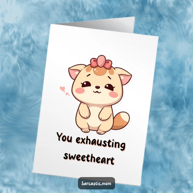 Funny Free Printable Thank You Card: Kawaii mother animal character sighs dramatically while smiling, conveying deep gratitude.