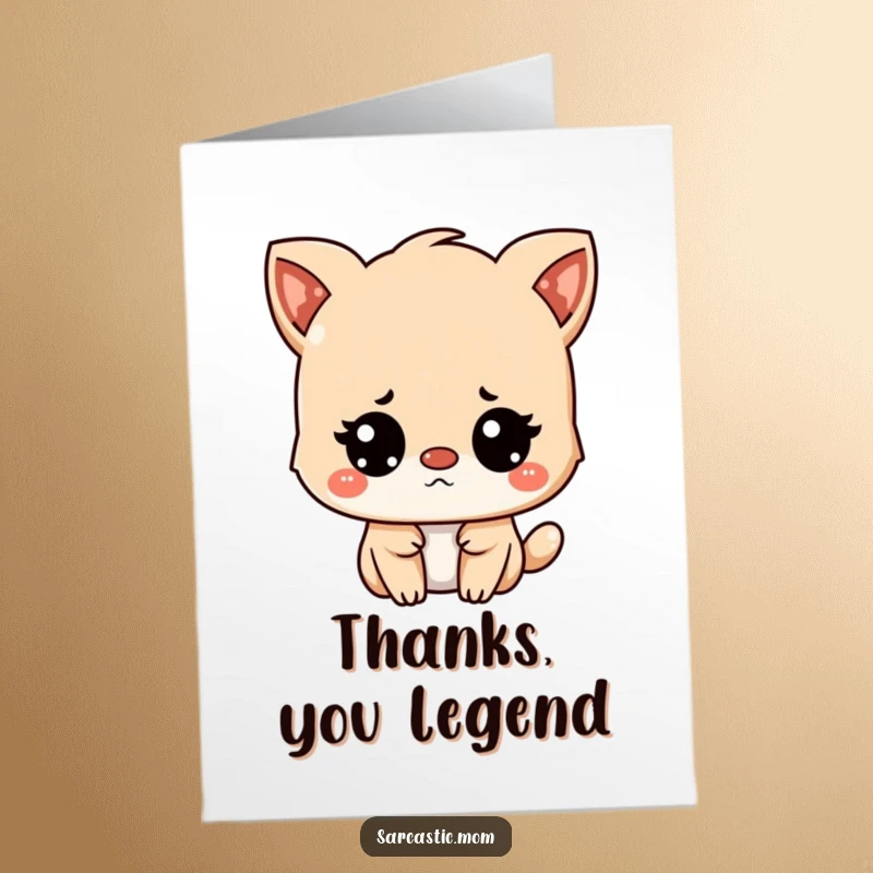 Funny Free Printable Thank You Card of a Kawaii mother animal character looking unimpressed but with a hint of amused understanding. Downloadable art.
