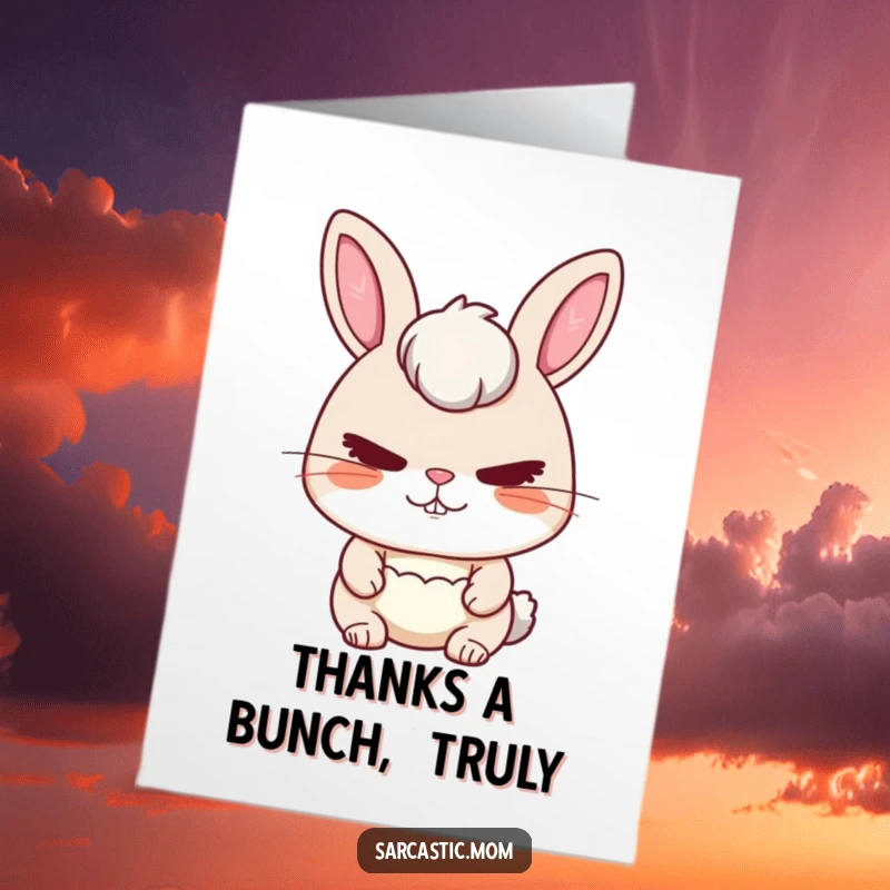 Free Printable Thank You Card: Rabbit mom with a stern but loving expression, perfect for a funny thanks.
