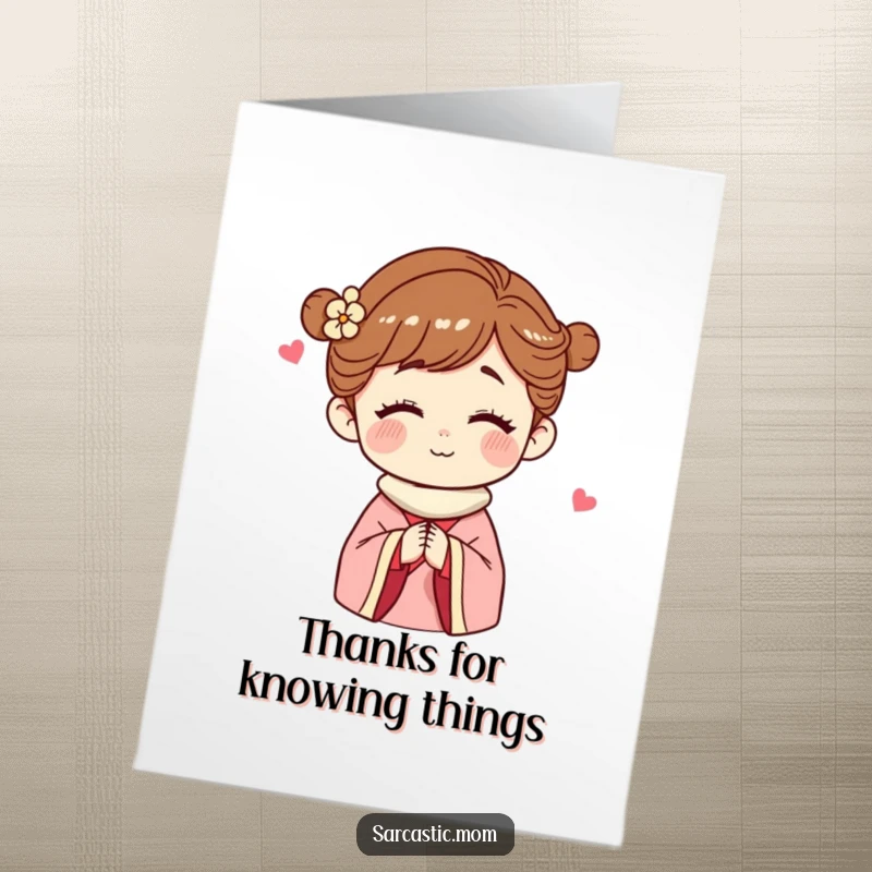Funny free printable thank you card depicting a motherly figure with a wink and a shared secret, expressing heartfelt gratitude.