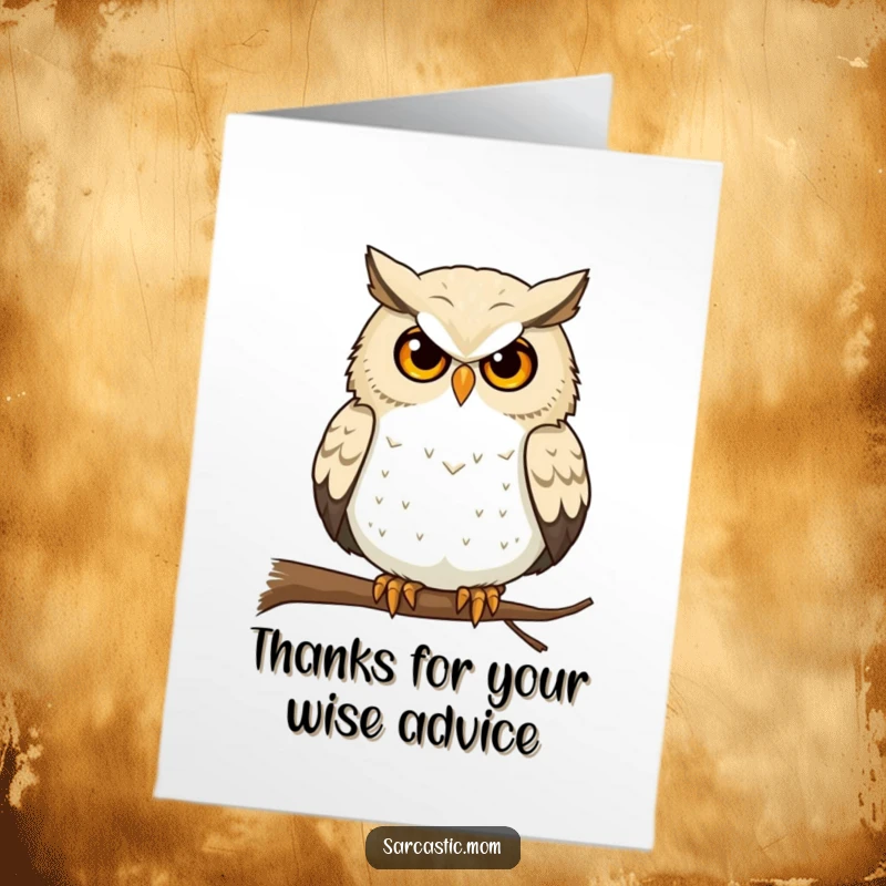 Funny Free Printable Owl Mom Thank You Card: Wise owl mom stares intently, conveying thanks from her perch.
