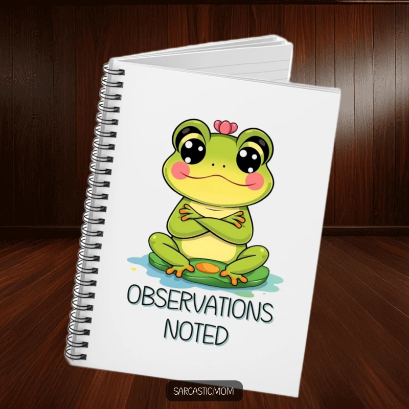 Funny Frog Mom Notebook: A frog mom with crossed arms judges a messy lily pad, ready for your notes.