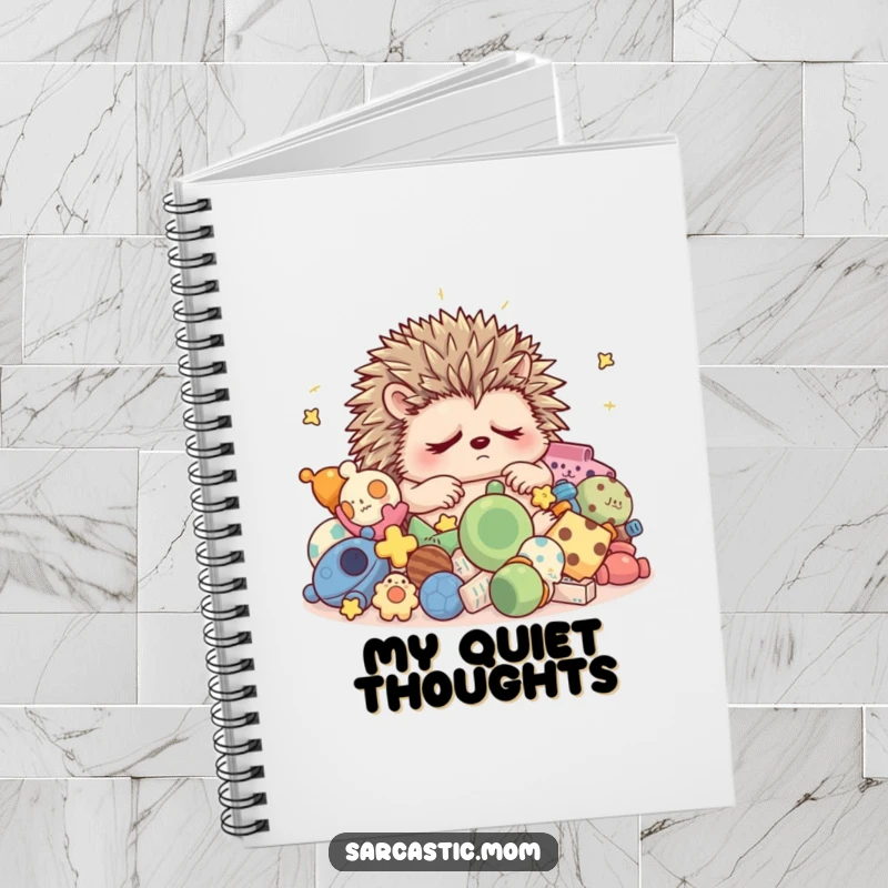 Funny grumpy hedgehog mom sleep notebook, for jotting notes and reminders, with a humorous sleep-deprived theme.