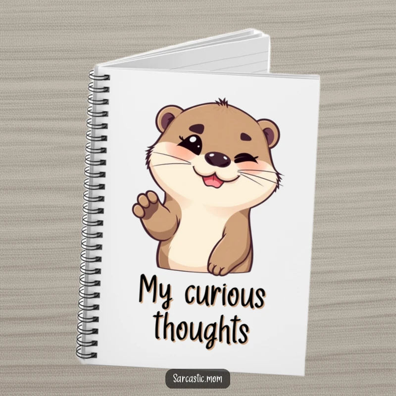 Funny otter notebook cover, with a raised eyebrow and paw, ready for notes and witty ideas. A cute funny gift.