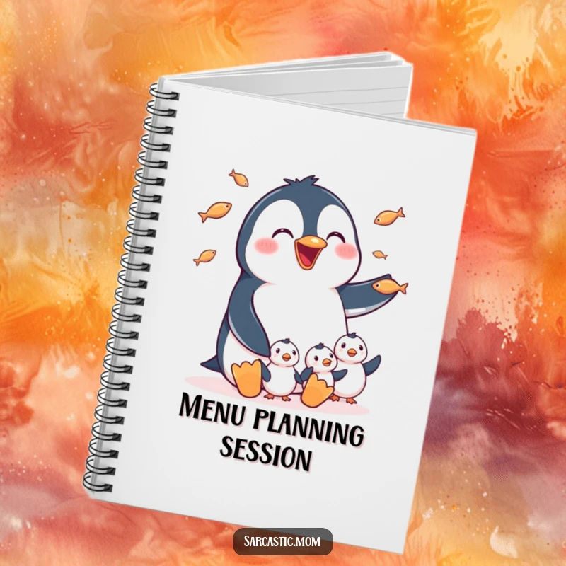 Funny Notebook: A happy penguin mom juggling small fish for her chicks, a cute and functional notebook for animal lovers.