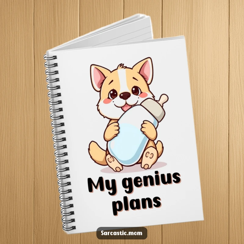 Funny dog mom giant baby bottle notebook, for jotting notes and reminders, with a humorous pet parenting theme.