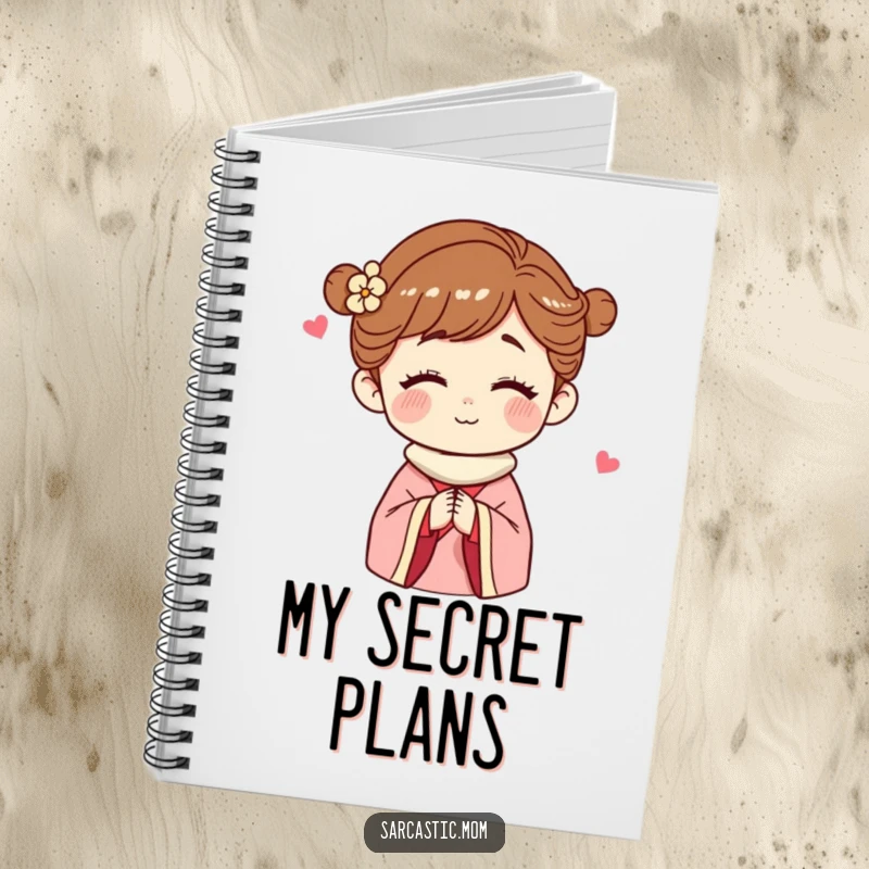 Funny Notebook with a mother figure winking, designed for jotting down secrets, ideas, and daily thoughts with a humorous touch.