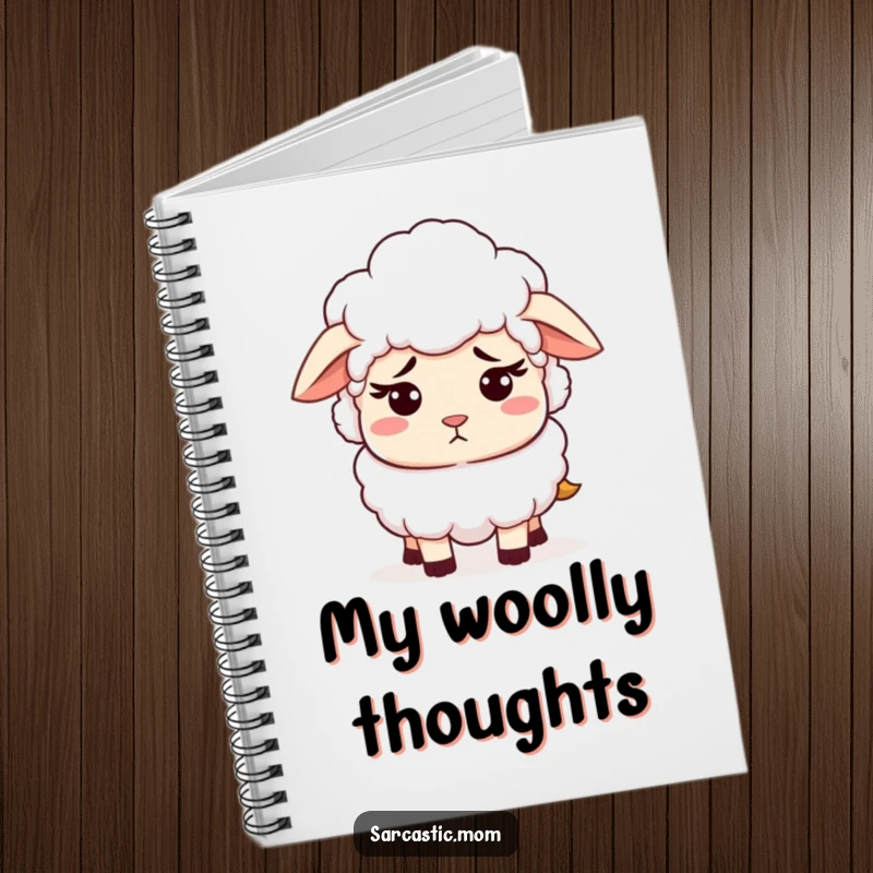 Funny notebook cover featuring a sheep mom with a patient but exasperated expression. Ideal for journaling, note-taking, or sketching with gentle humor.
