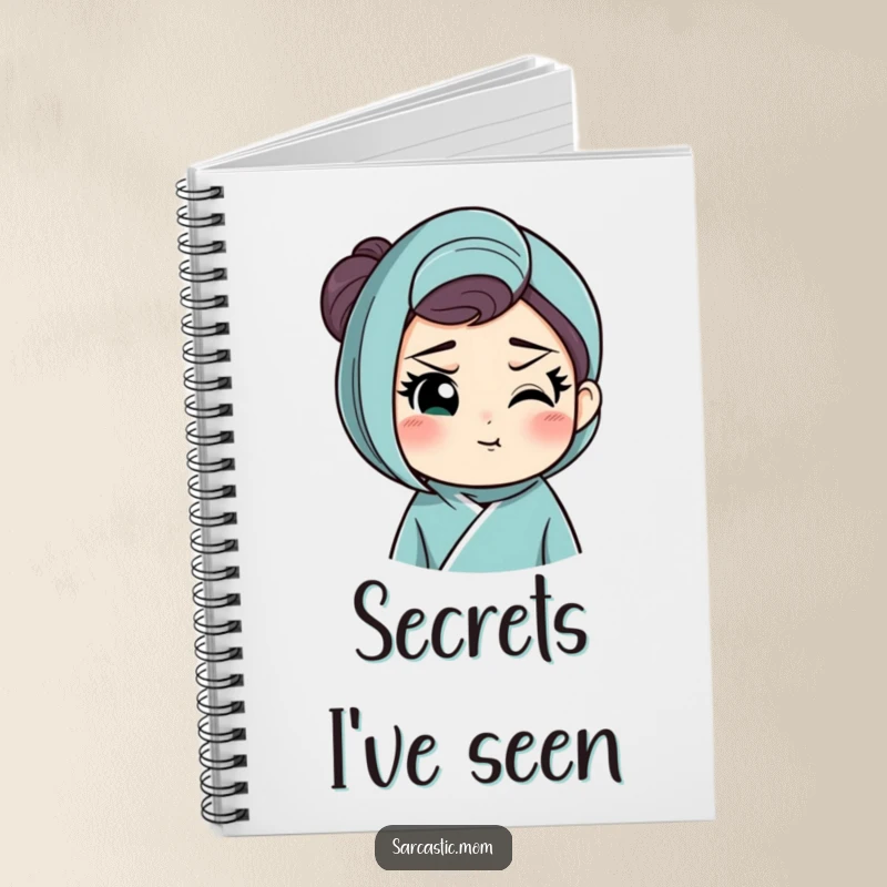 Funny notebook with a mother figure's raised eyebrow and knowing smirk, for jotting down notes with humorous maternal authority.