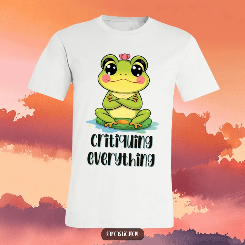 Funny Frog Mom T-Shirt: A stern frog mom with crossed arms glares at a splattered lily pad.