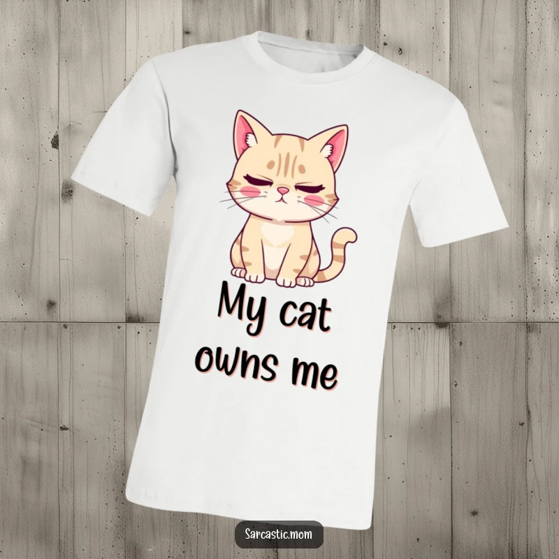 Funny T-Shirt: A sarcastic cat mom character with an eye-roll and sigh, humorously depicting the life of a cat owner.