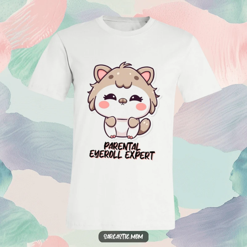 Funny Kawaii Mom Eye Roll T-Shirt: A cute cartoon mother animal giving a playful, humorous eye roll.