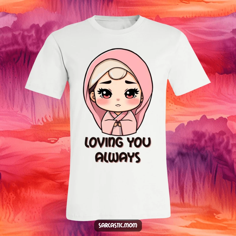 Funny T-Shirt graphic of a mother figure with a stern but loving expression, honoring the powerful and caring maternal bond.