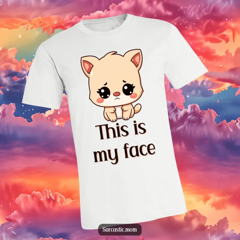 Funny Kawaii mother animal character with an unimpressed but amused face, printed on a soft t-shirt.