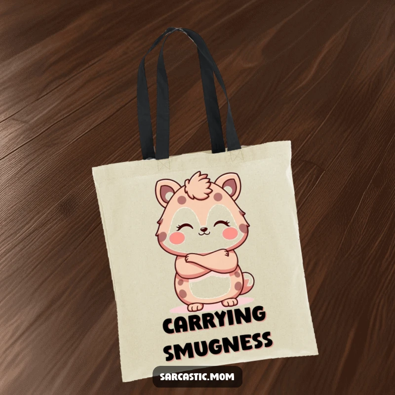 Funny Kawaii mother animal tote bag, with arms crossed and a smirk, perfect for carrying essentials with attitude, a great funny gift.