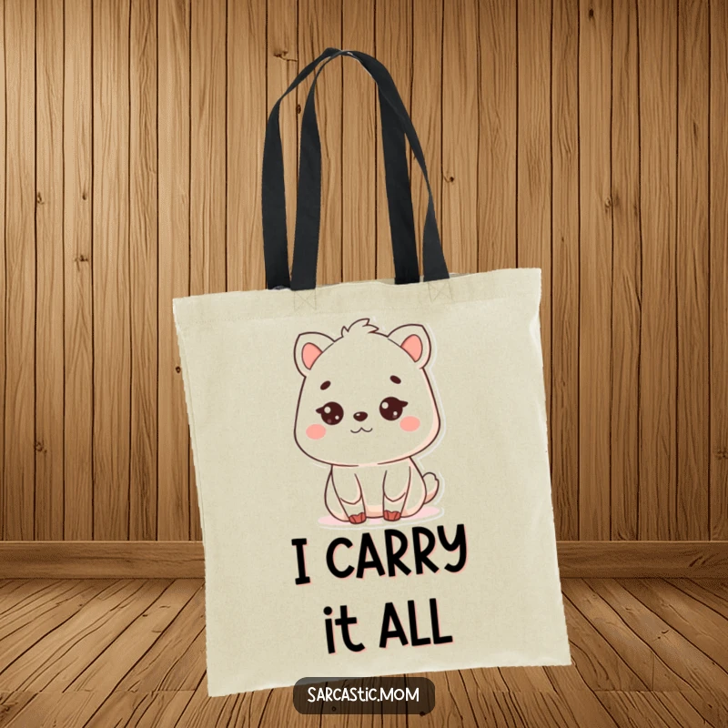 Funny Kawaii mother animal tote bag, with a deadpan stare, ideal for carrying mom essentials with humor, a fantastic funny gift.