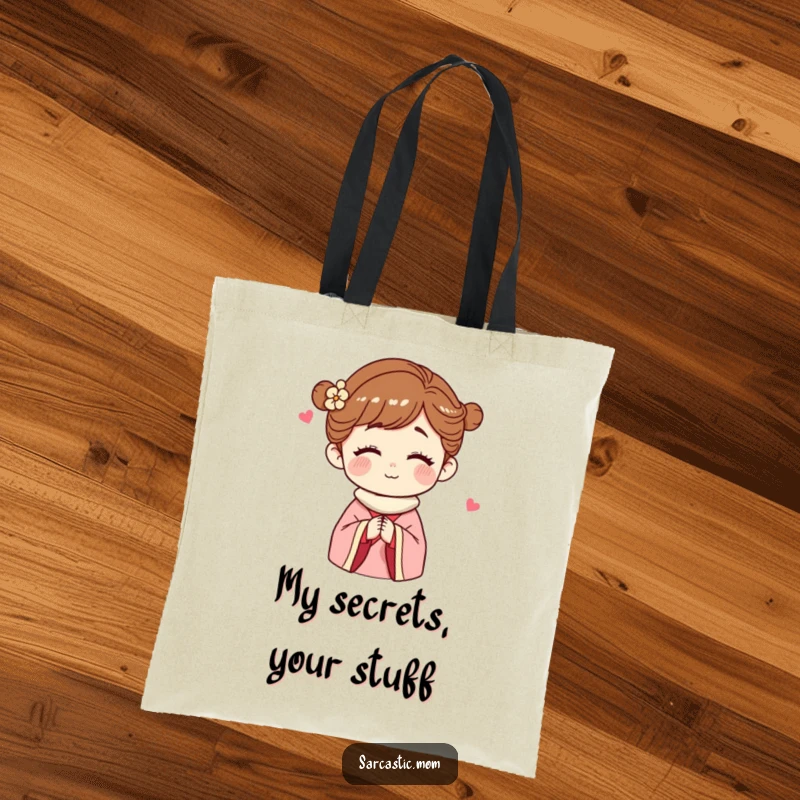 Funny Tote Bag featuring a mother figure winking, symbolizing shared secrets and a playful, knowing attitude for a stylish mom.